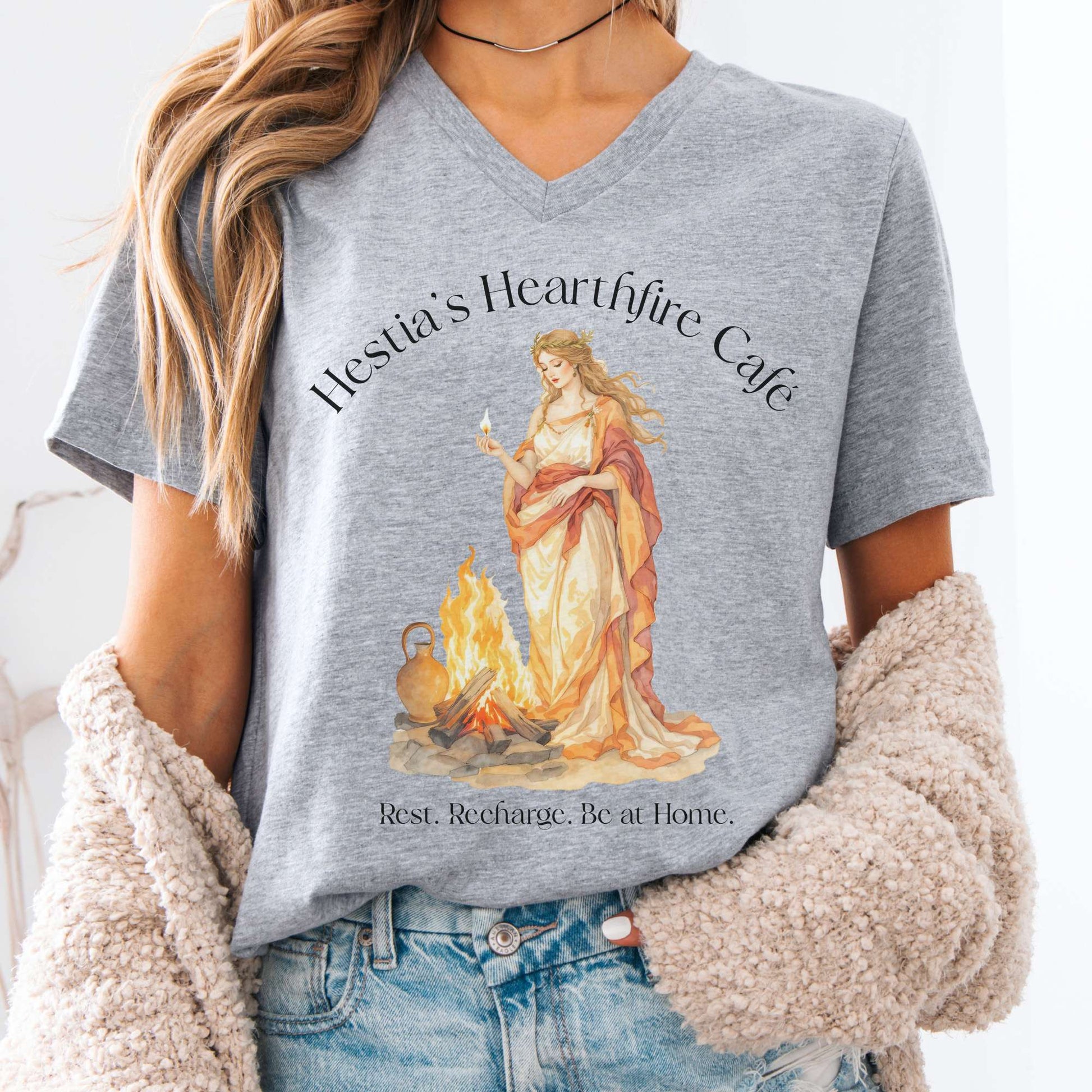 V-neck Athletic Heather / S Hestia’s Hearthfire Café Mythology V-neck The Mystic Eden