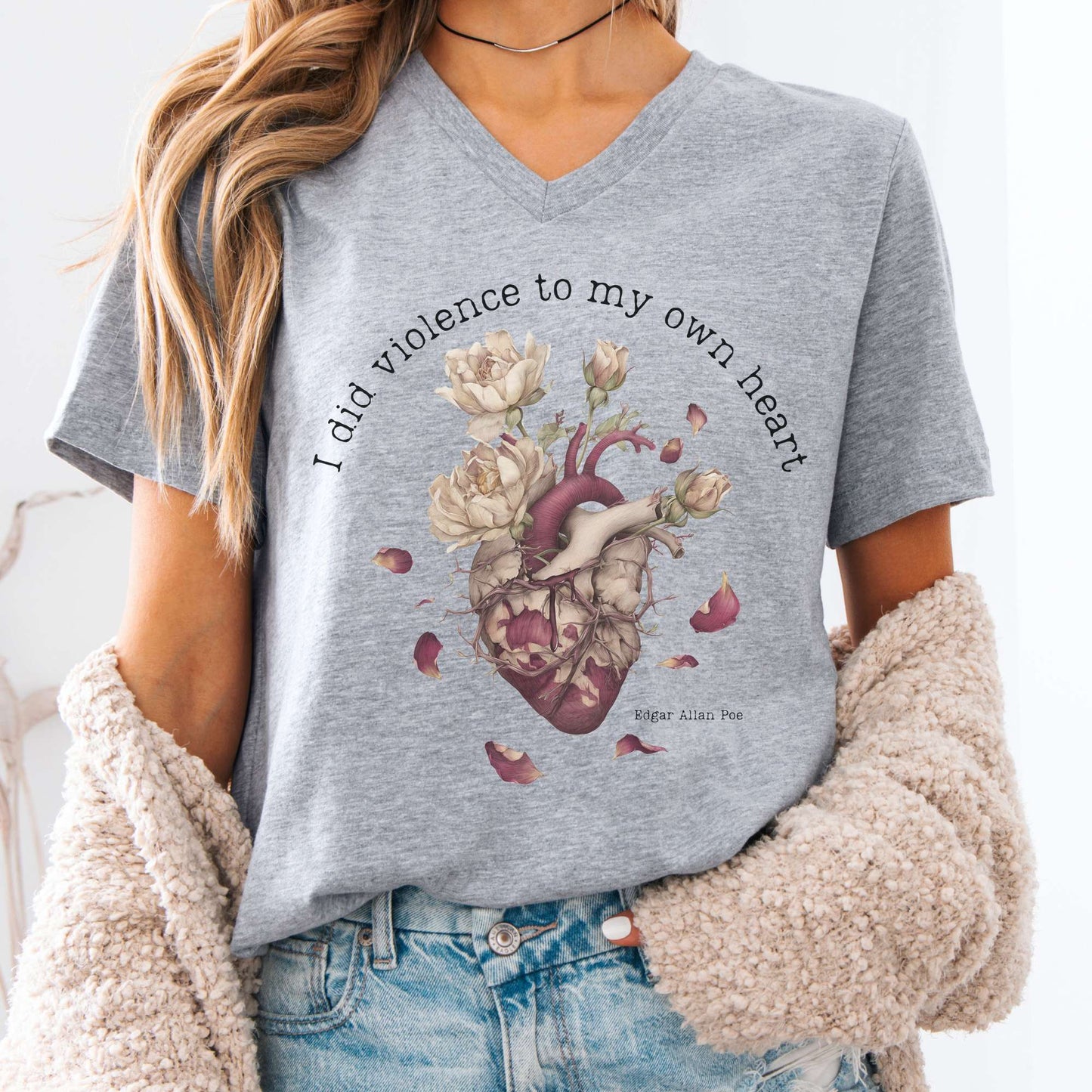 V-neck Athletic Heather / S I Did Violence to My Own Heart Edgar Allan Poe V-neck The Mystic Eden