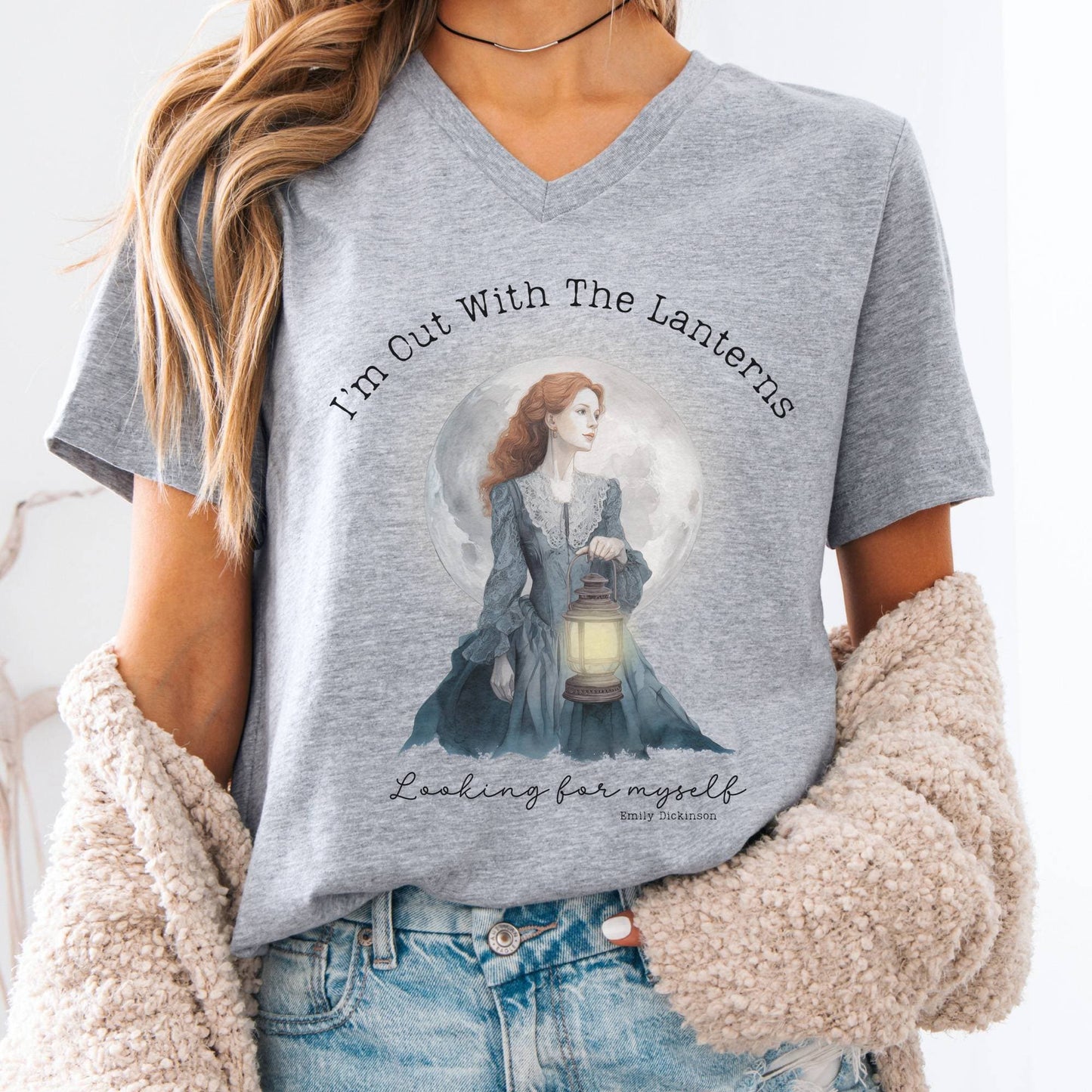 V-neck Athletic Heather / S I'm Out With The Lanterns Looking For Myself Emily Dickinson V-neck The Mystic Eden