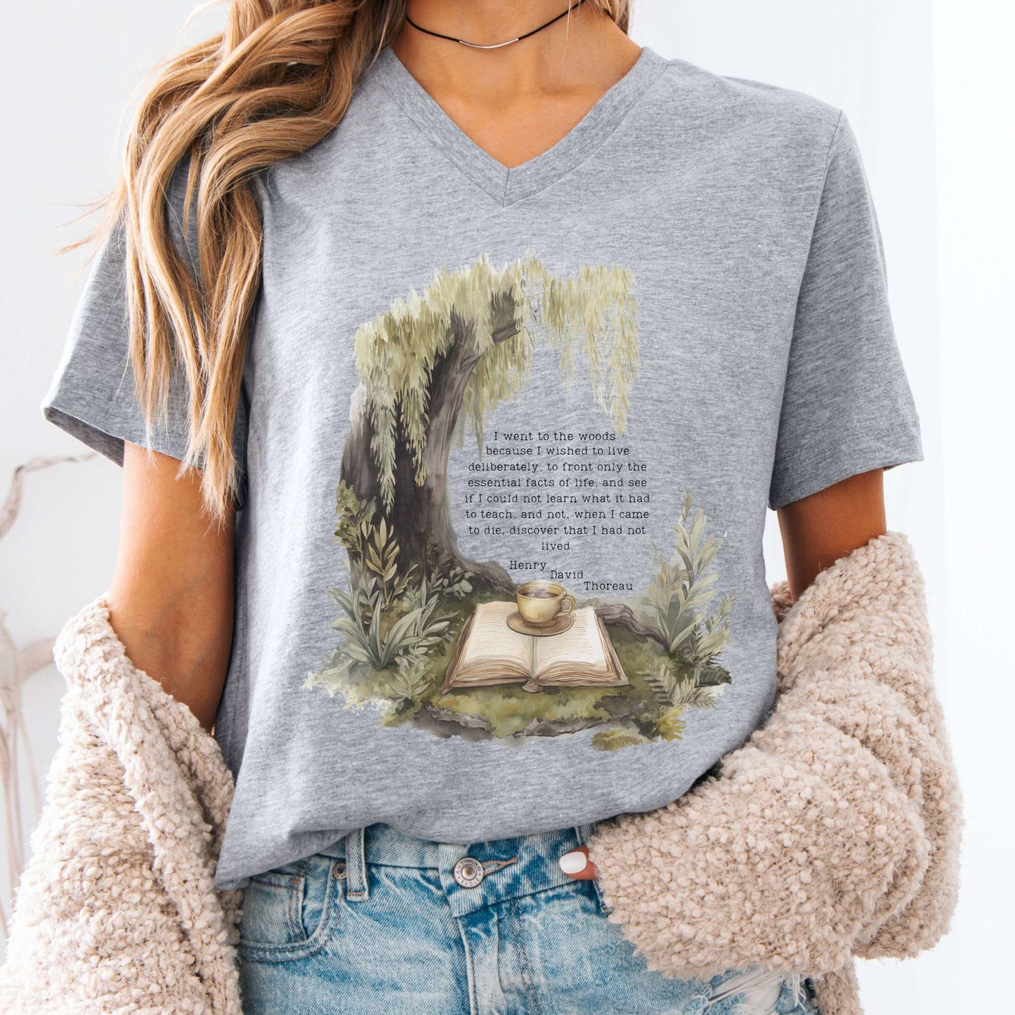 V-neck Athletic Heather / S I Went to the Woods Henry David Thoreau V-neck The Mystic Eden