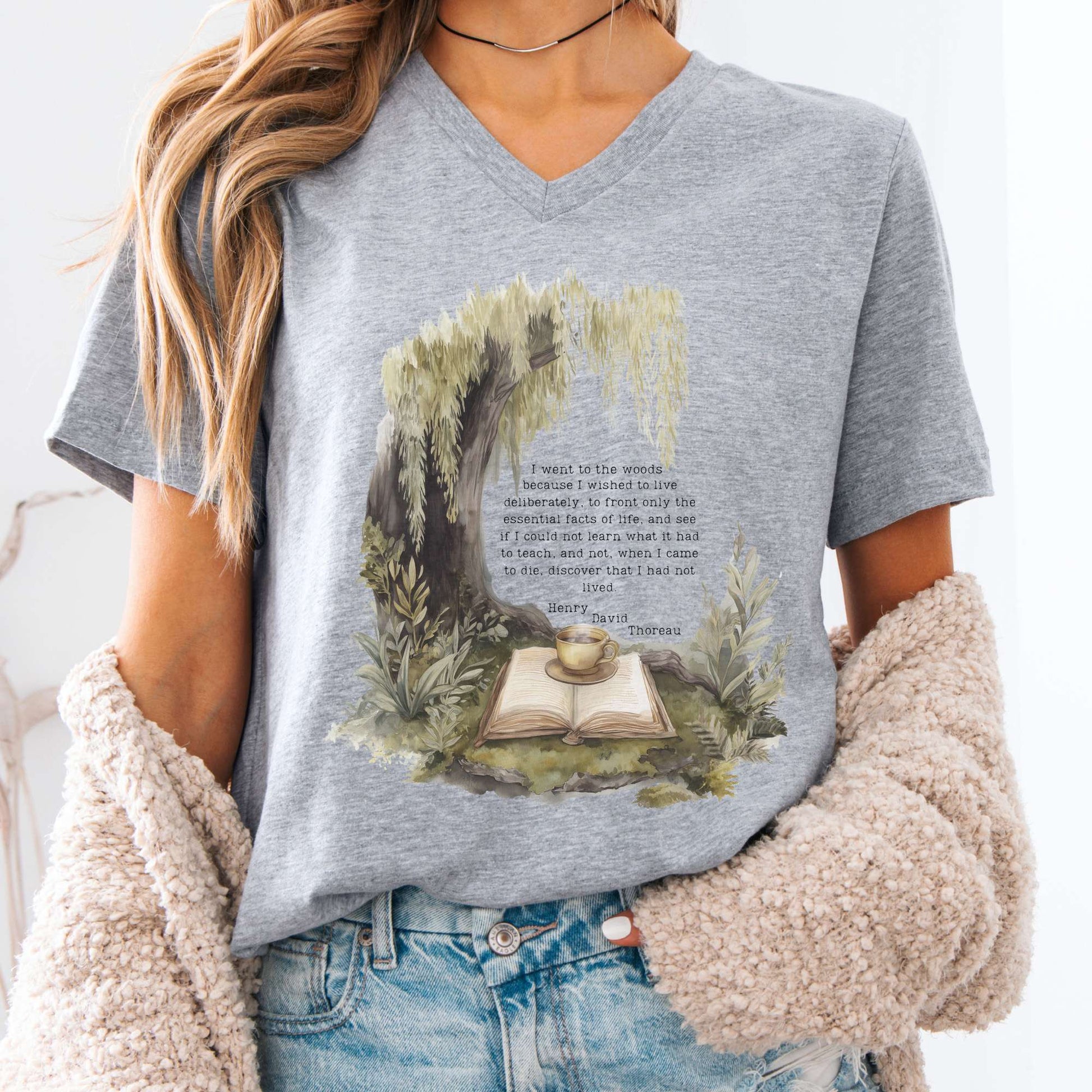 V-neck Athletic Heather / S I Went to the Woods Henry David Thoreau V-neck The Mystic Eden