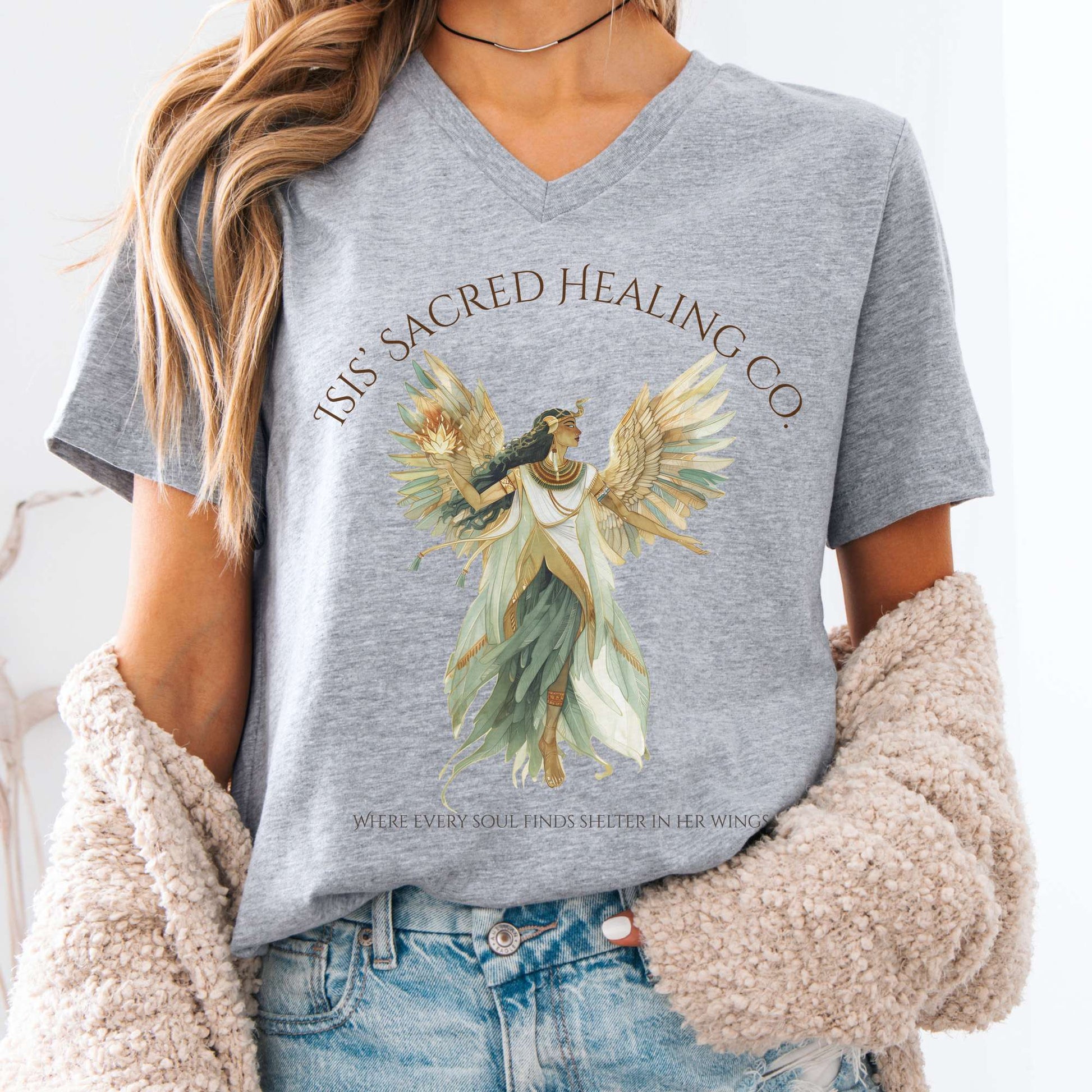 V-neck Athletic Heather / S Isis' Sacred Healing Co Egyptian Mythology V-Neck The Mystic Eden