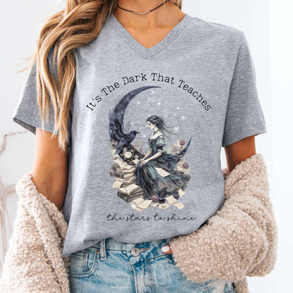 V-neck Athletic Heather / S It's the Dark That Teaches the Stars to Shine Poe Inspired V-neck The Mystic Eden