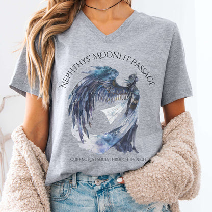 V-neck Athletic Heather / S Nephthys' Moonlit Passage Egyptian Mythology V-Neck The Mystic Eden