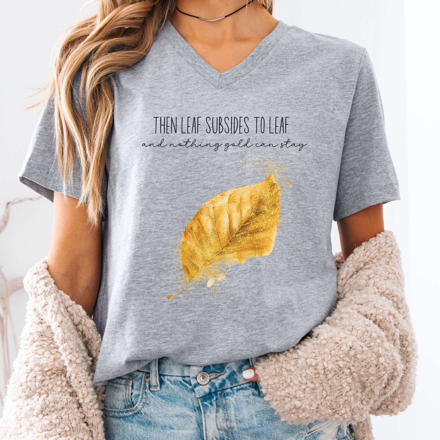 V-neck Athletic Heather / S Nothing Gold Can Stay Robert Frost V-neck The Mystic Eden