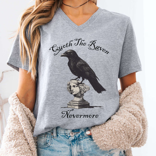 V-neck Athletic Heather / S Quoth the Raven Nevermore Edgar Allan Poe V-neck The Mystic Eden