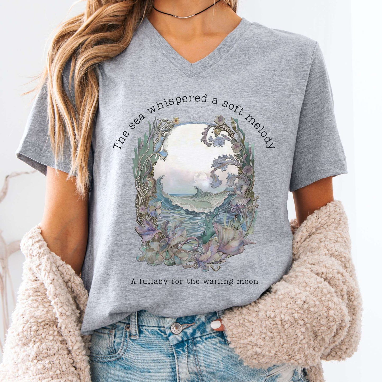 V-neck Athletic Heather / S Sea Lullaby for the Waiting Moon Poetry V-neck The Mystic Eden