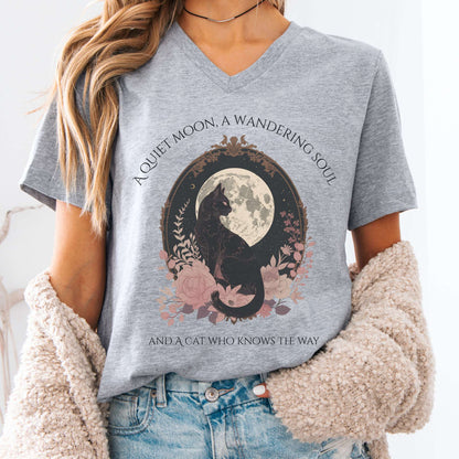 V-neck Athletic Heather / S The Cat Who Knows the Way Poetry V-neck The Mystic Eden