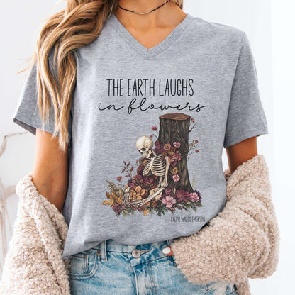 V-neck Athletic Heather / S The Earth Laughs in Flowers Ralph Waldo Emerson V-neck The Mystic Eden