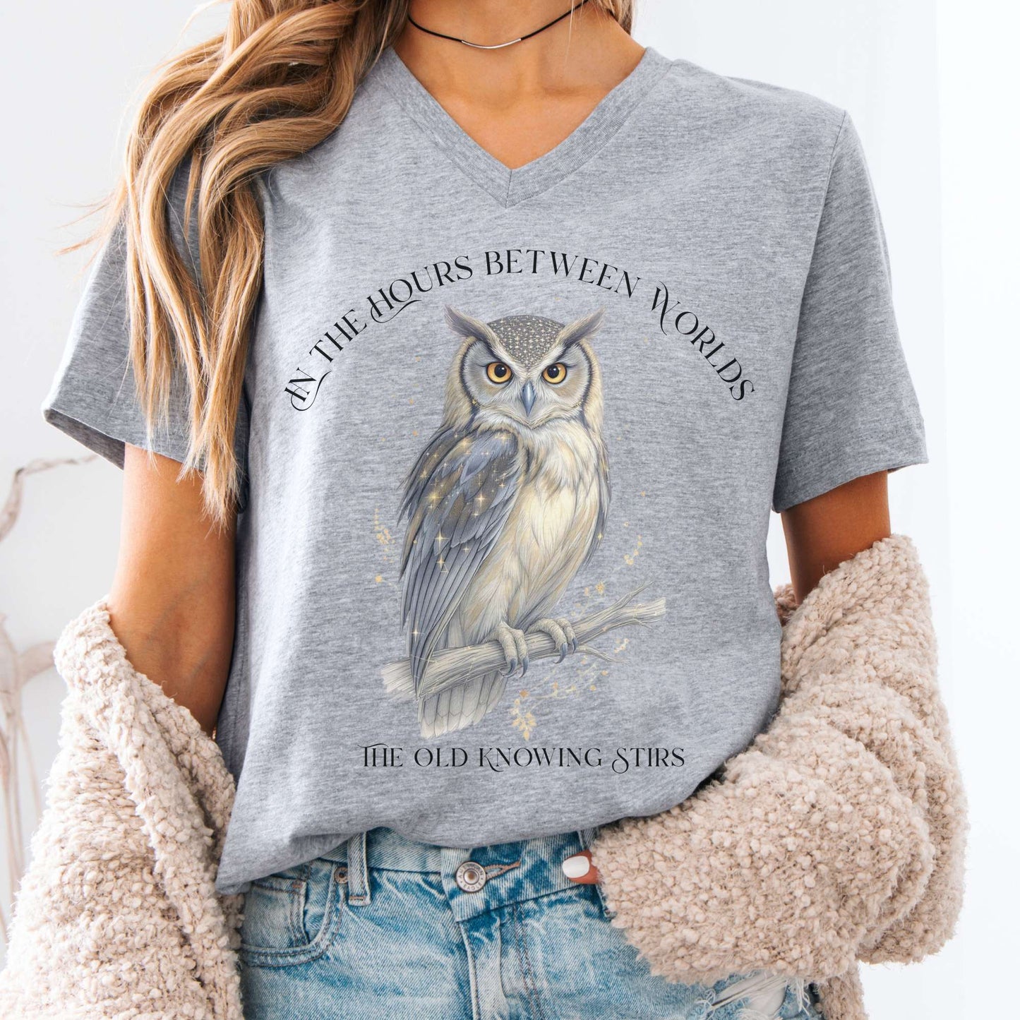 V-neck Athletic Heather / S The Old Knowing Stirs Mystical Owl V-Neck The Mystic Eden