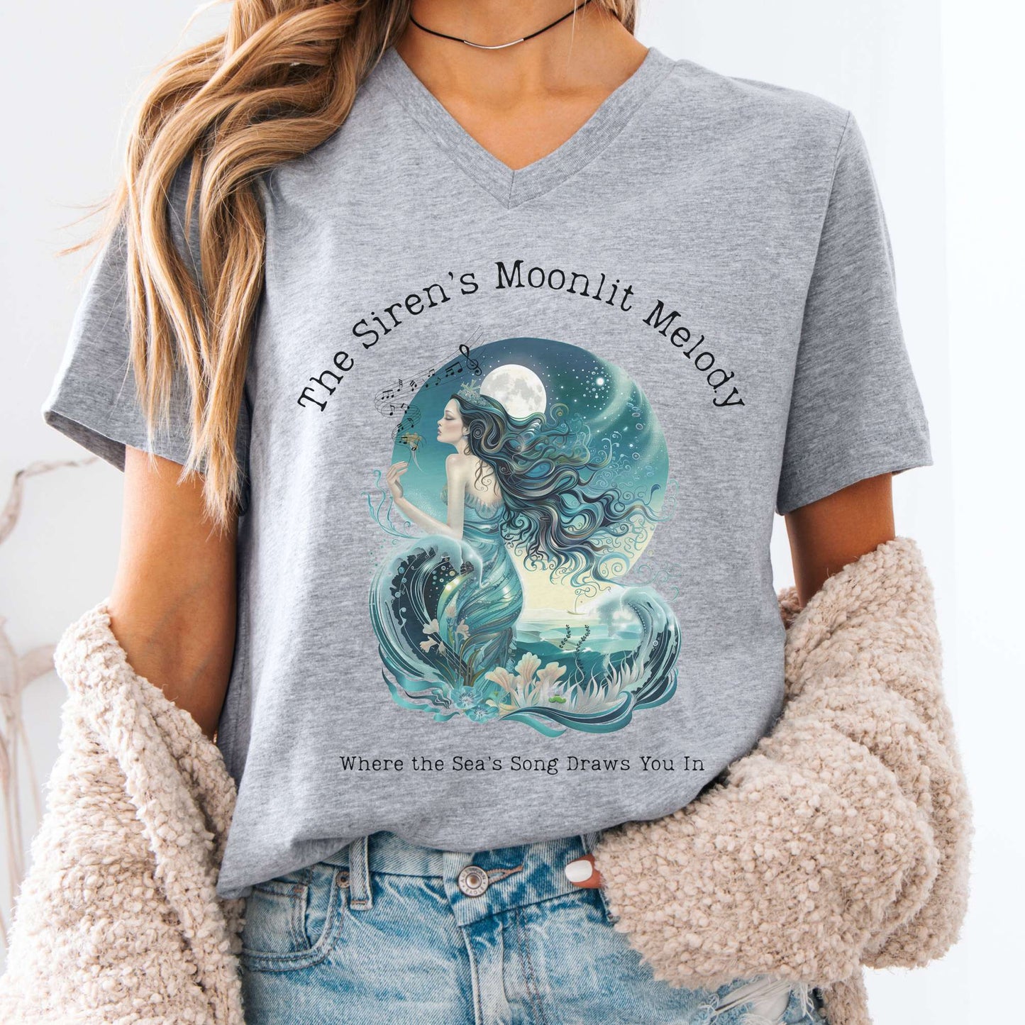 V-neck Athletic Heather / S The Siren’s Moonlit Melody Mythology V-neck The Mystic Eden