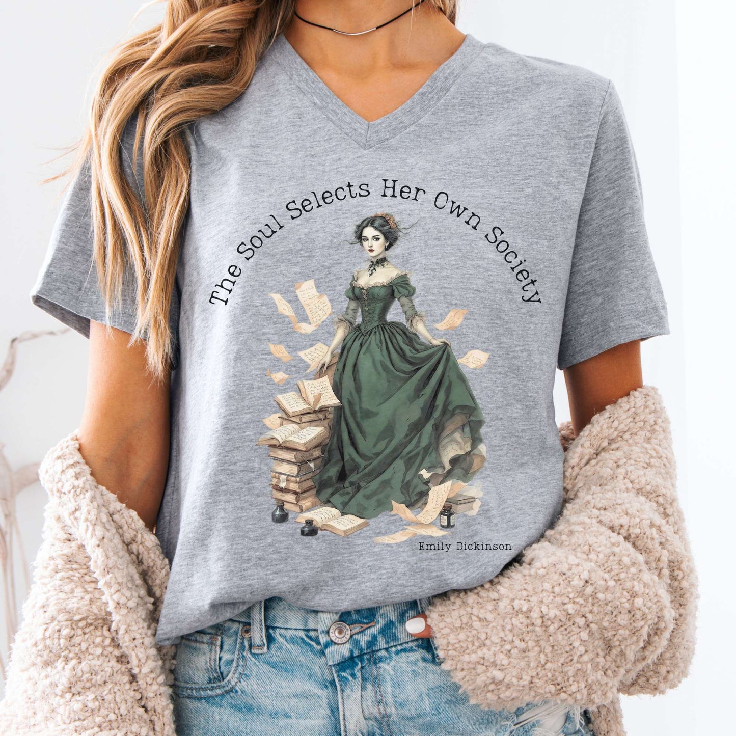 V-neck Athletic Heather / S The Soul Selects Her Own Society Emily Dickinson V-neck The Mystic Eden