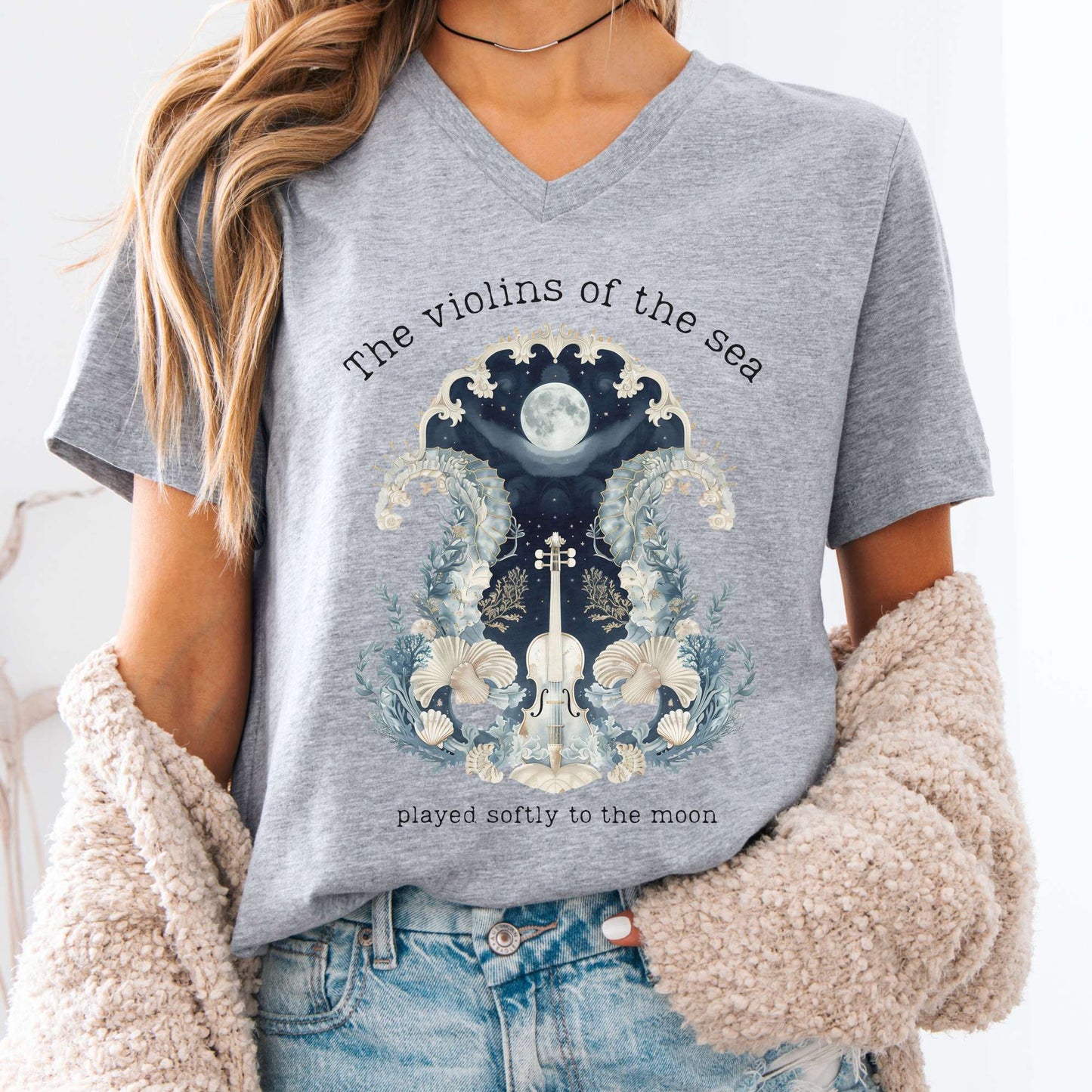 V-neck Athletic Heather / S The Violins of the Sea Played Softly to the Moon Poetry V-neck The Mystic Eden