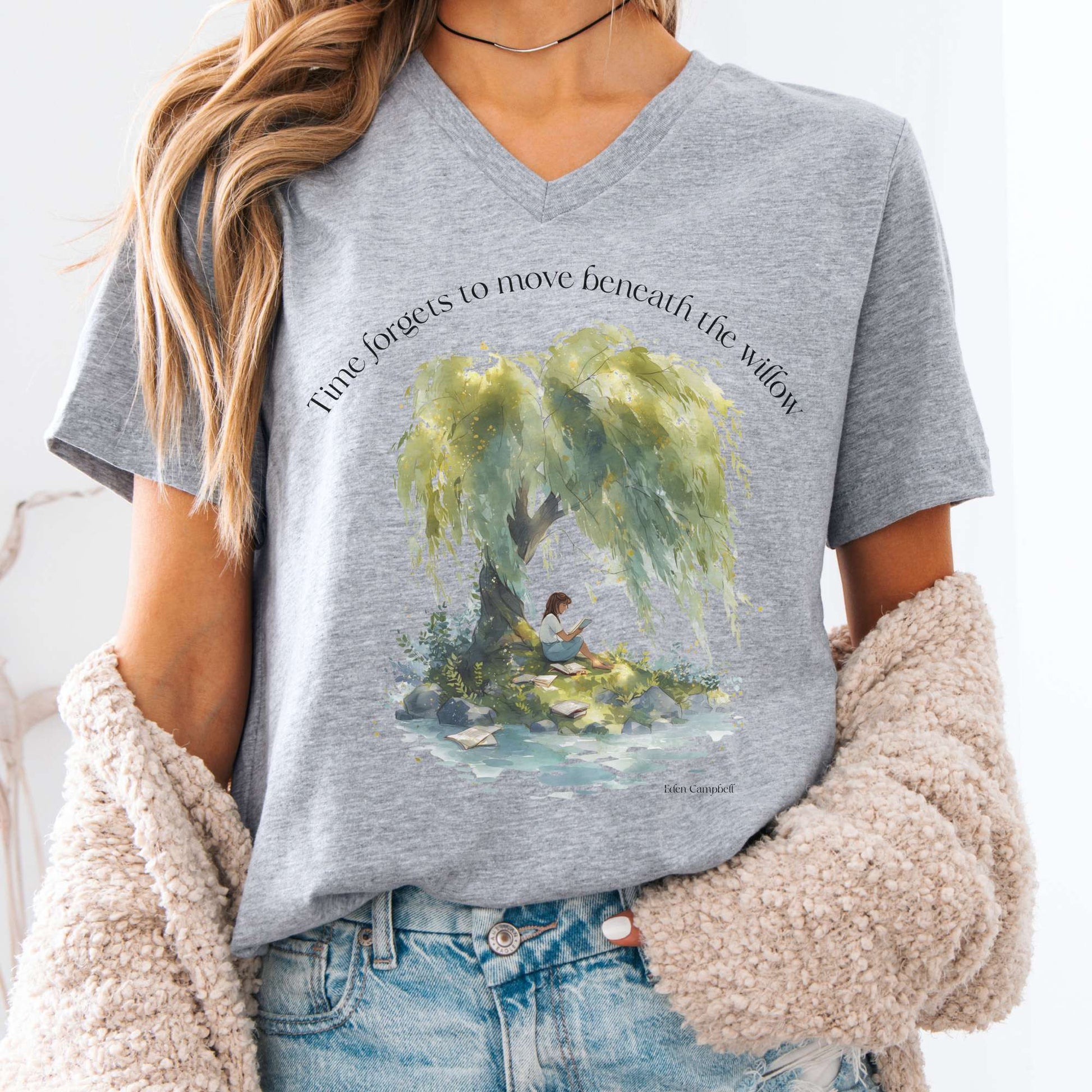 V-neck Athletic Heather / S Time Forgets to Move Beneath the Willow V-neck The Mystic Eden