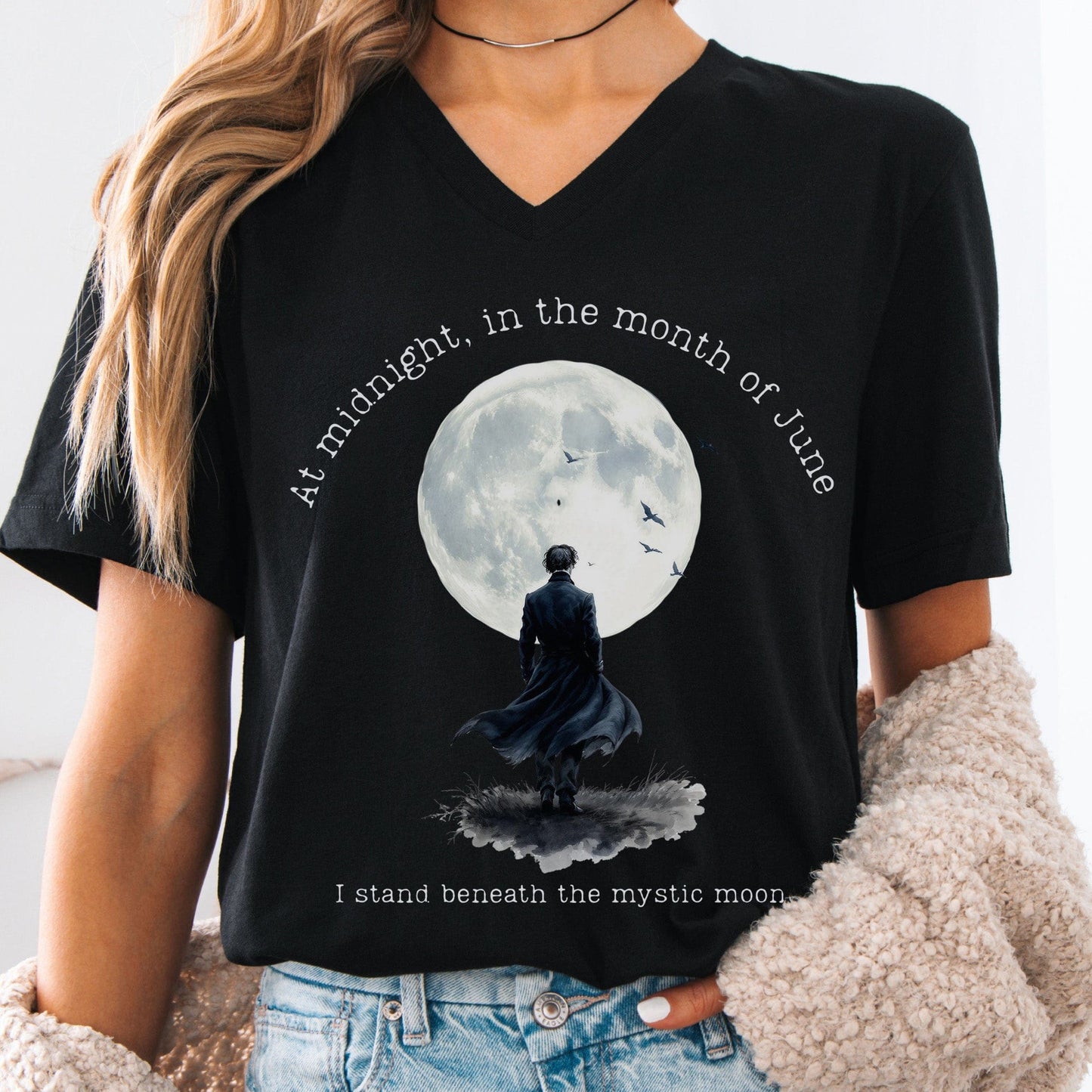 V-neck Black / S Beneath the Mystic Moon Edgar Allan Poe V-neck The Mystic Eden