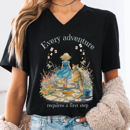 V-neck Black / S Every Adventure Requires a First Step Alice V-neck The Mystic Eden