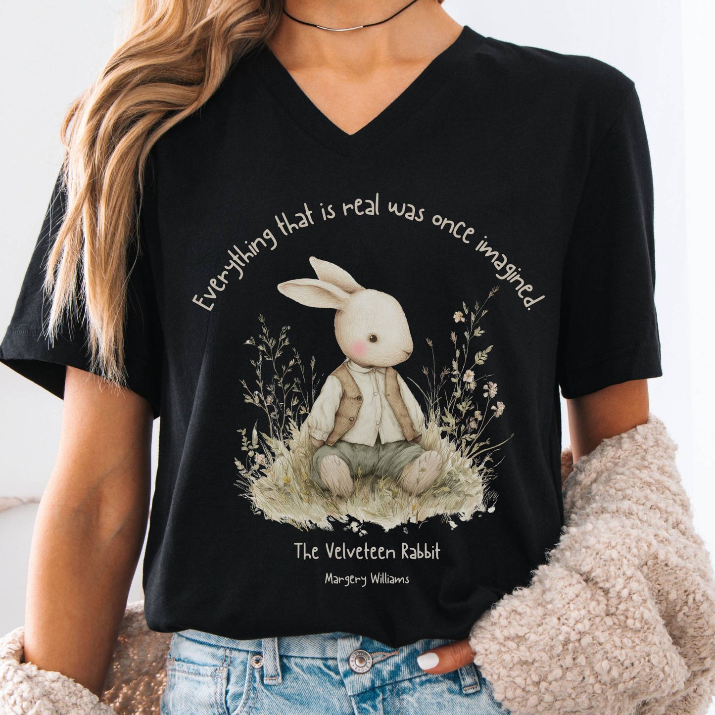 V-neck Black / S Everything Real Was Once Imagined The Velveteen Rabbit V-neck The Mystic Eden