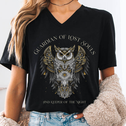 V-neck Black / S Guardian of Lost Souls Mythic Owl V-Neck The Mystic Eden