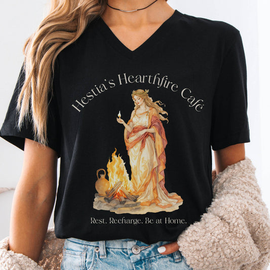 V-neck Black / S Hestia’s Hearthfire Café Mythology V-neck The Mystic Eden