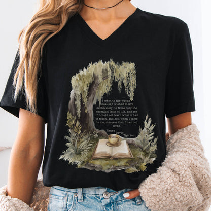 V-neck Black / S I Went to the Woods Henry David Thoreau V-neck The Mystic Eden