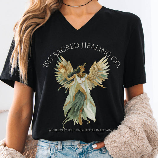 V-neck Black / S Isis' Sacred Healing Co Egyptian Mythology V-Neck The Mystic Eden