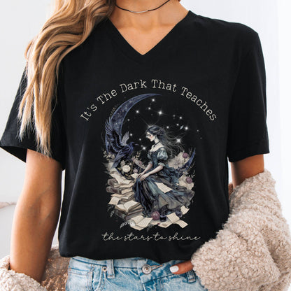 V-neck Black / S It's the Dark That Teaches the Stars to Shine Poe Inspired V-neck The Mystic Eden