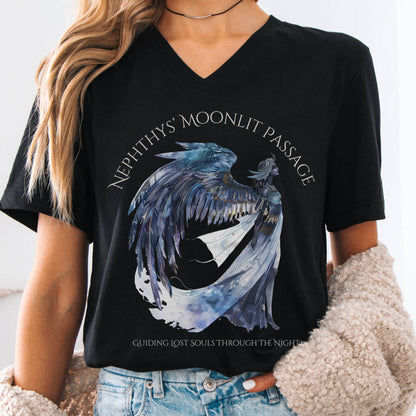 V-neck Black / S Nephthys' Moonlit Passage Egyptian Mythology V-Neck The Mystic Eden