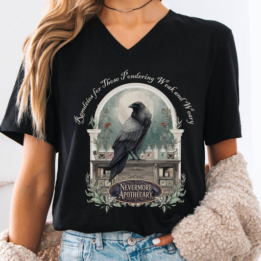 V-neck Black / S Nevermore Apothecary Edgar Allan Poe V-neck The Mystic Eden