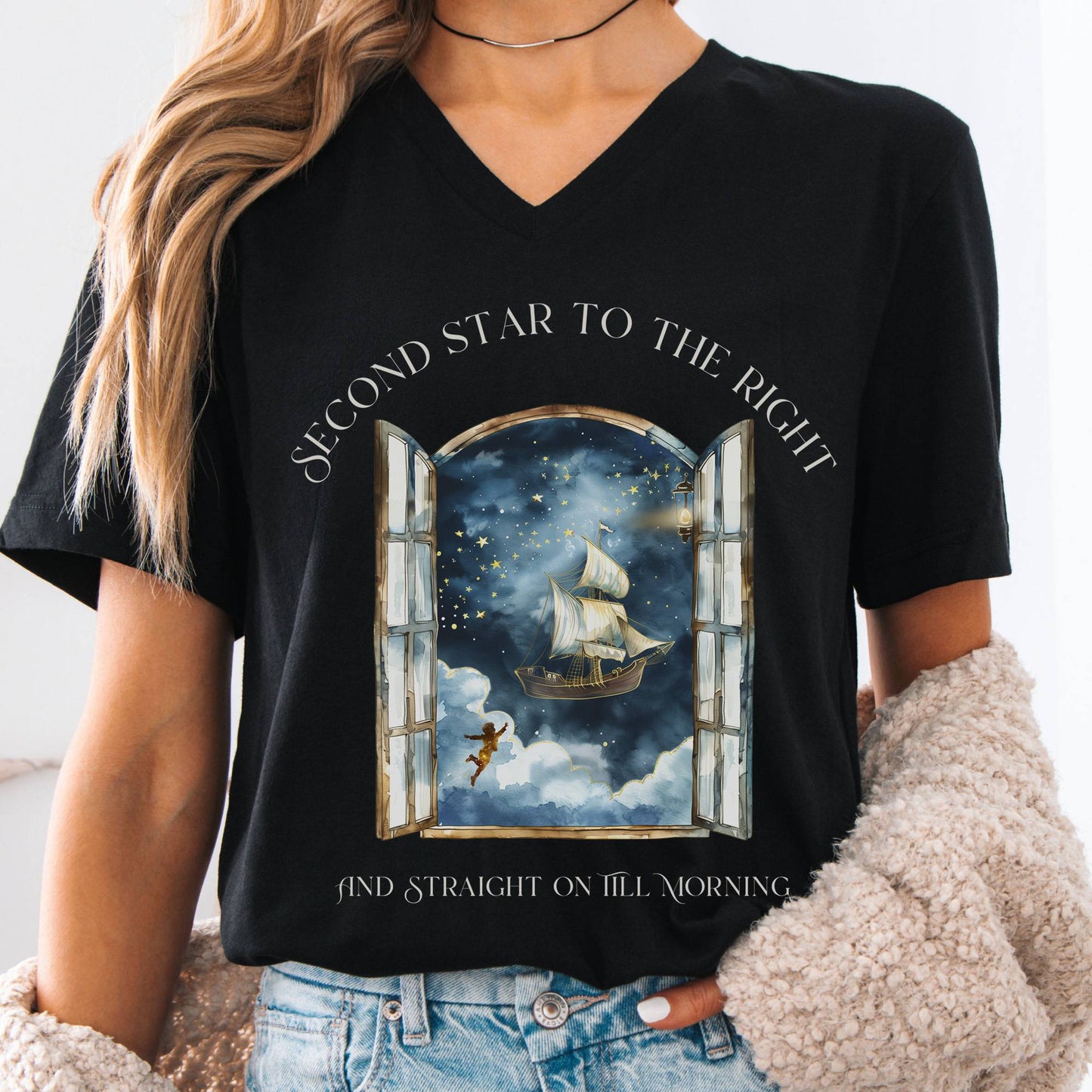 V-neck Black / S Second Star to the Right Peter Pan V-Neck The Mystic Eden
