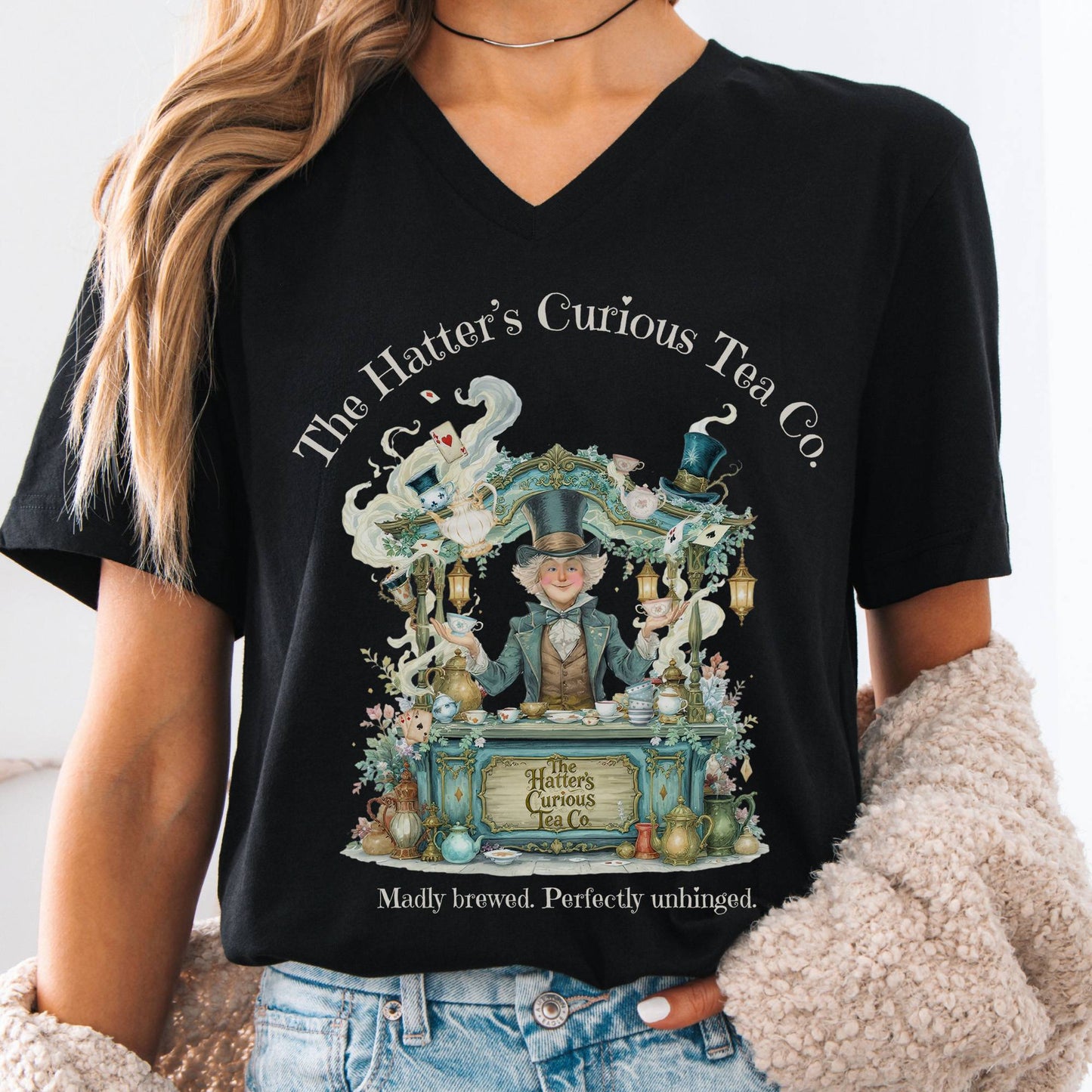 V-neck Black / S The Hatters Curious Tea Co  V-neck The Mystic Eden