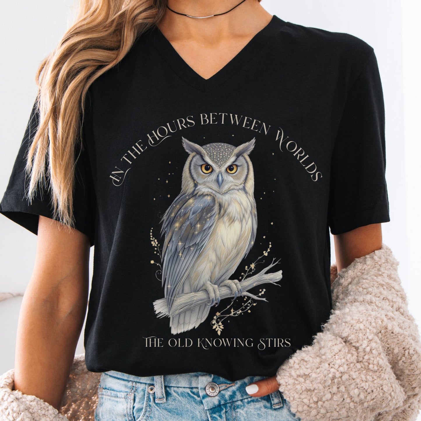 V-neck Black / S The Old Knowing Stirs Mystical Owl V-Neck The Mystic Eden