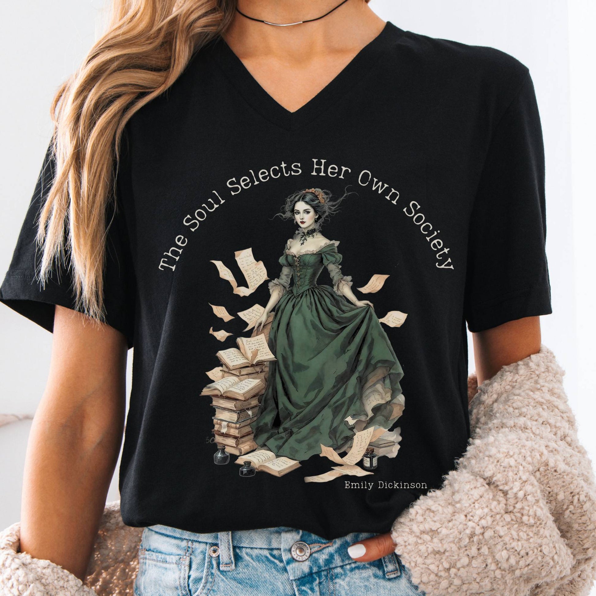 V-neck Black / S The Soul Selects Her Own Society Emily Dickinson V-neck The Mystic Eden