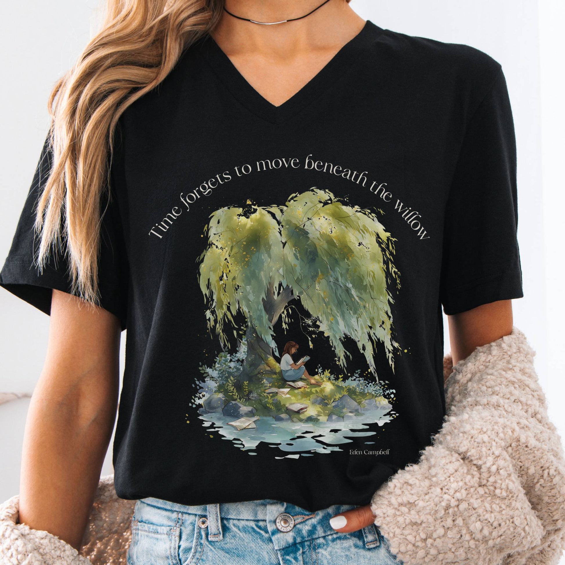 V-neck Black / S Time Forgets to Move Beneath the Willow V-neck The Mystic Eden