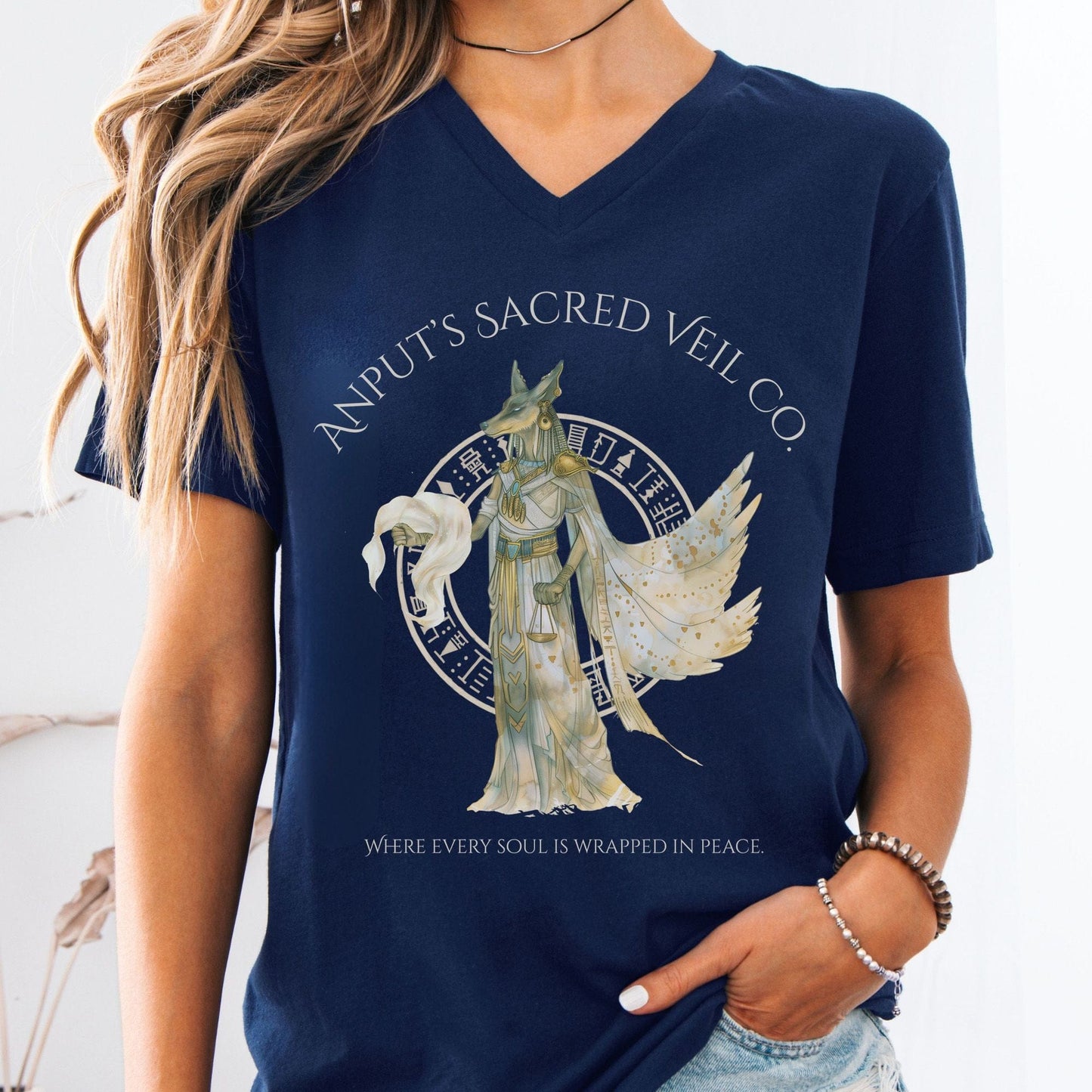 V-neck Navy / S Anput's Sacred Veil Co Egyptian Mythology V-Neck The Mystic Eden