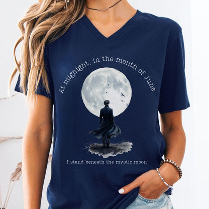 V-neck Navy / S Beneath the Mystic Moon Edgar Allan Poe V-neck The Mystic Eden