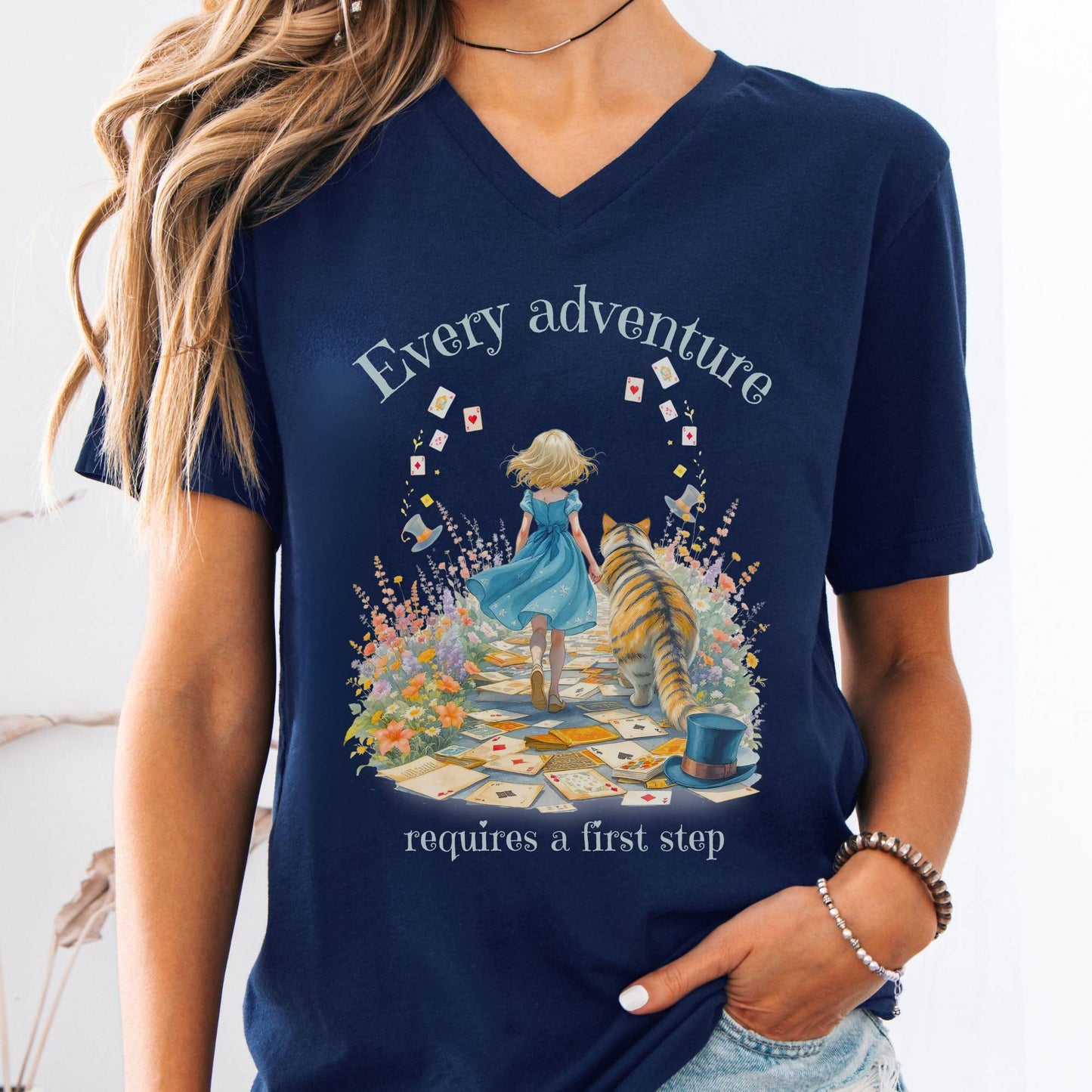 V-neck Navy / S Every Adventure Requires a First Step Alice V-neck The Mystic Eden