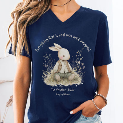 V-neck Navy / S Everything Real Was Once Imagined The Velveteen Rabbit V-neck The Mystic Eden
