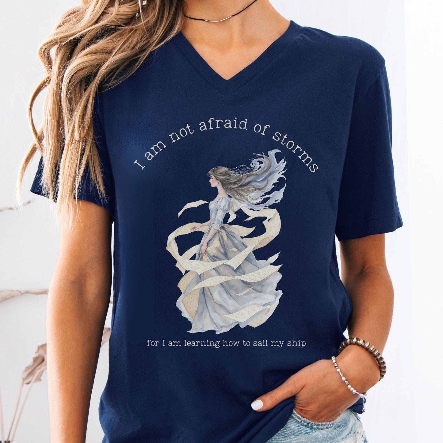V-neck Navy / S I Am Not Afraid of Storms Little Women V-Neck The Mystic Eden