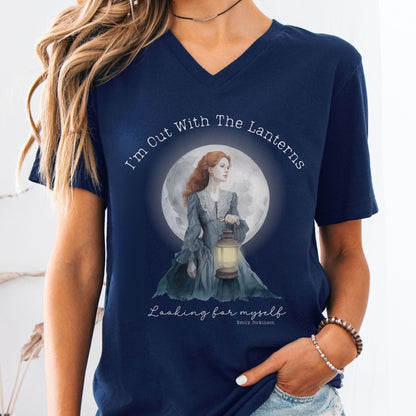 V-neck Navy / S I'm Out With The Lanterns Looking For Myself Emily Dickinson V-neck The Mystic Eden