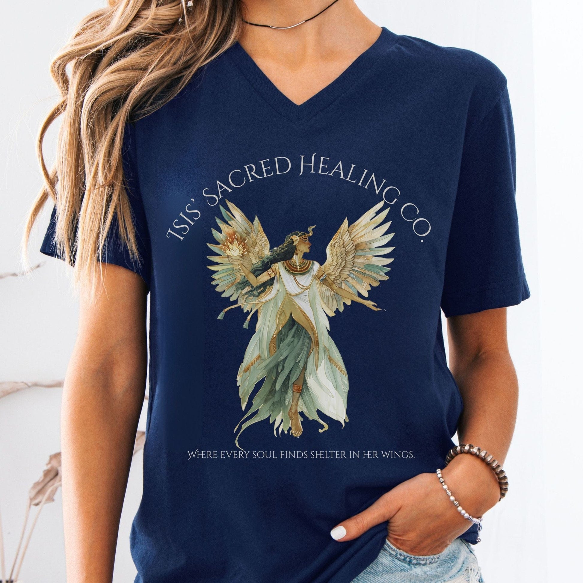 V-neck Navy / S Isis' Sacred Healing Co Egyptian Mythology V-Neck The Mystic Eden
