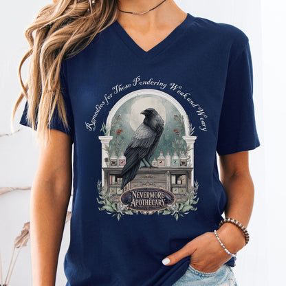 V-neck Navy / S Nevermore Apothecary Edgar Allan Poe V-neck The Mystic Eden