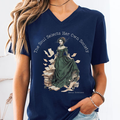 V-neck Navy / S The Soul Selects Her Own Society Emily Dickinson V-neck The Mystic Eden