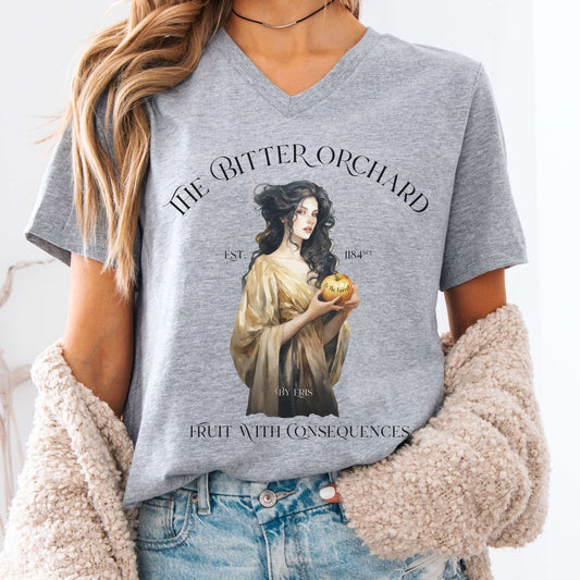V-neck S / Athletic Heather The Bitter Orchard V-Neck Tee – Fruit With Consequences The Mystic Eden