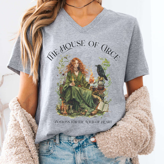 V-neck S / Athletic Heather The House of Circe V-Neck Tee – Potions & Magic Tee The Mystic Eden