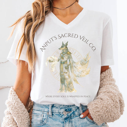 V-neck White / S Anput's Sacred Veil Co Egyptian Mythology V-Neck The Mystic Eden
