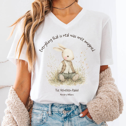 V-neck White / S Everything Real Was Once Imagined The Velveteen Rabbit V-neck The Mystic Eden