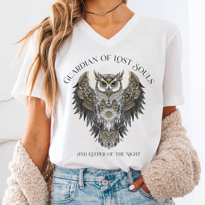 V-neck White / S Guardian of Lost Souls Mythic Owl V-Neck The Mystic Eden