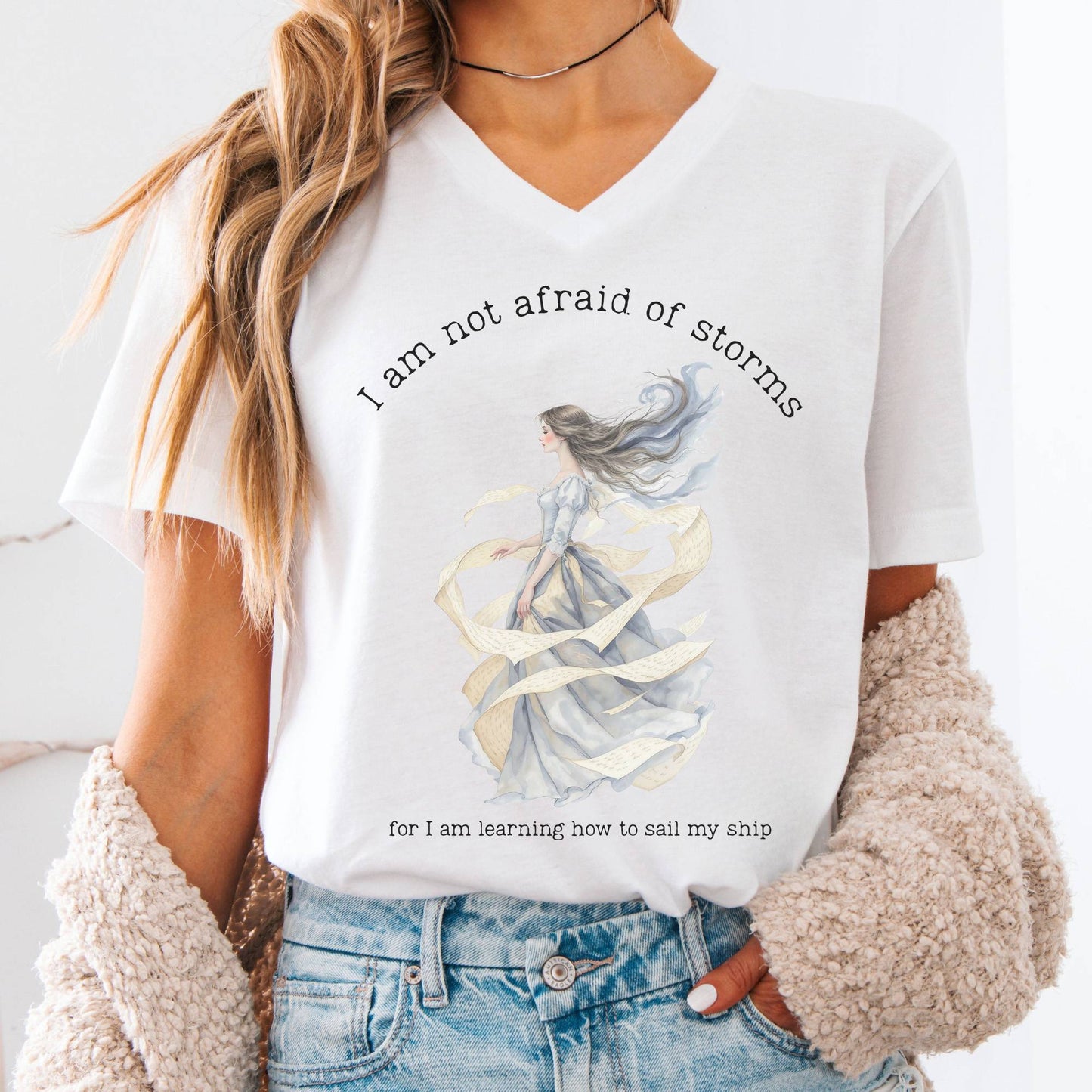 V-neck White / S I Am Not Afraid of Storms Little Women V-Neck The Mystic Eden