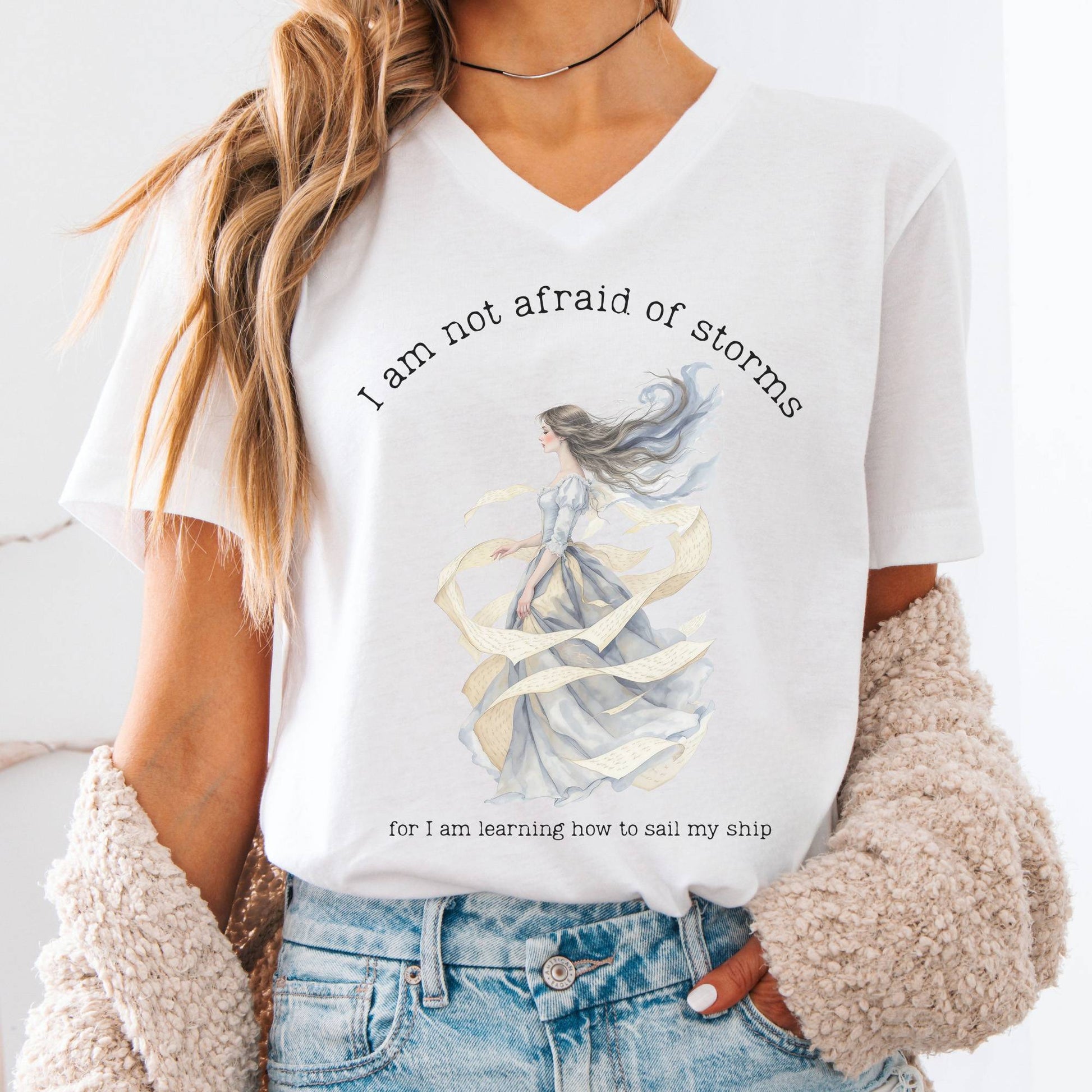 V-neck White / S I Am Not Afraid of Storms Little Women V-Neck The Mystic Eden