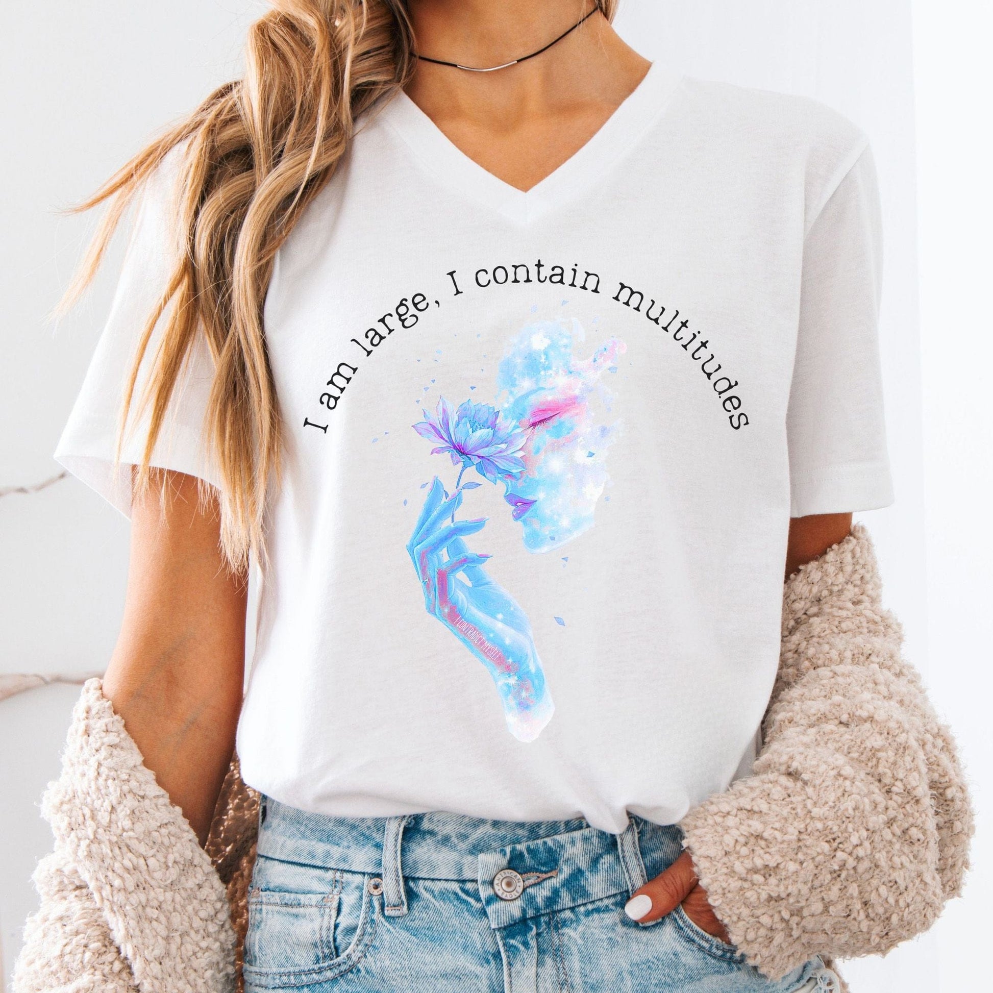 V-neck White / S I Contain Multitudes Walt Whitman V-neck The Mystic Eden